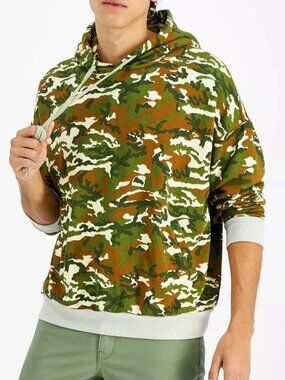 Sanctuary Men's Fleece Pullover Hoodie, Green Multi Camouflage, NWT